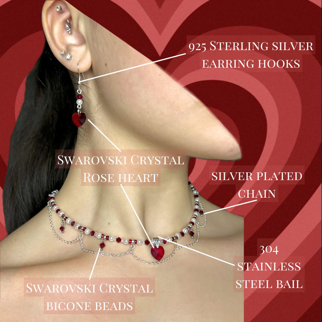 Light Siam Swarovski Crystal Heart - Silver