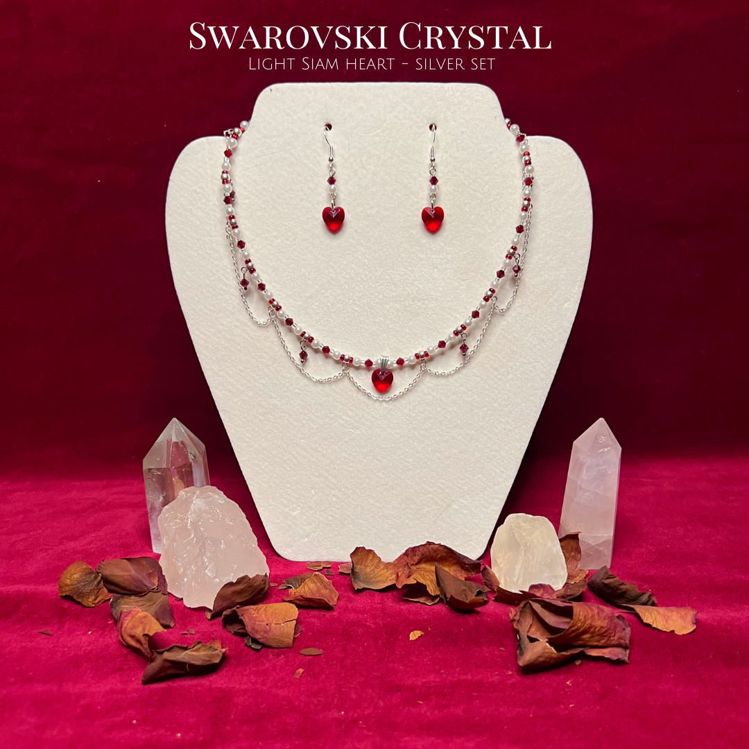 Light Siam Swarovski Crystal Heart - Silver