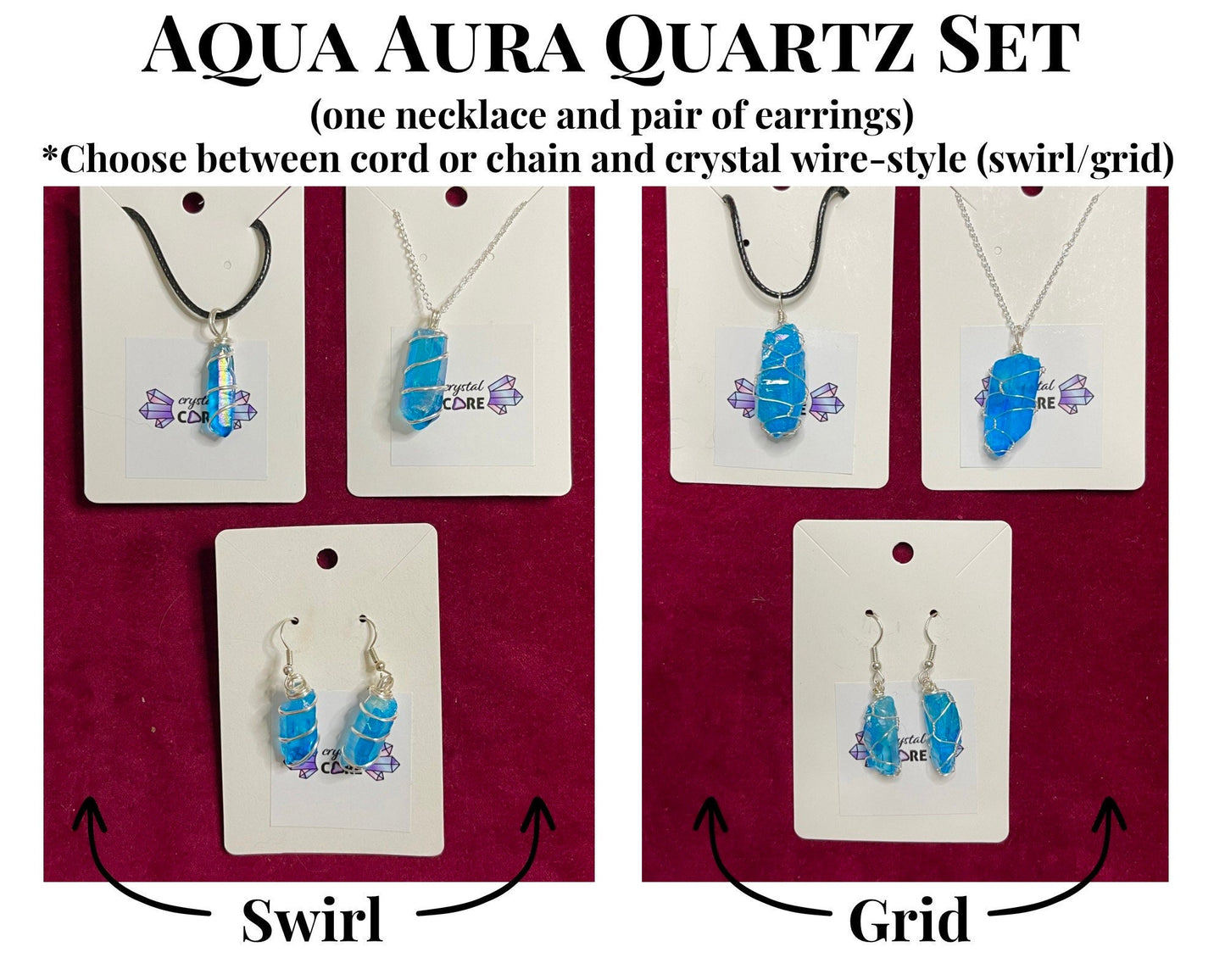 Aura Quartz Wire Wrapped Set (Earrings and Necklace)