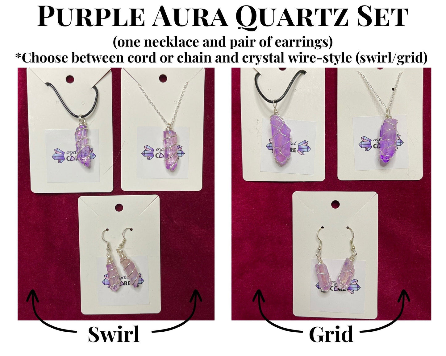 Aura Quartz Wire Wrapped Set (Earrings and Necklace)