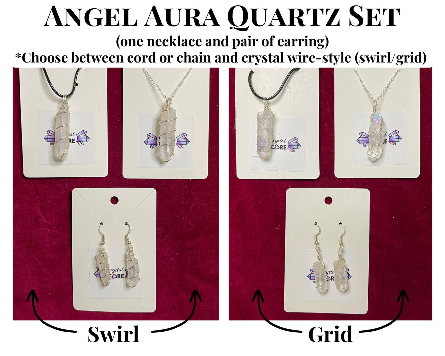 Aura Quartz Wire Wrapped Set (Earrings and Necklace)