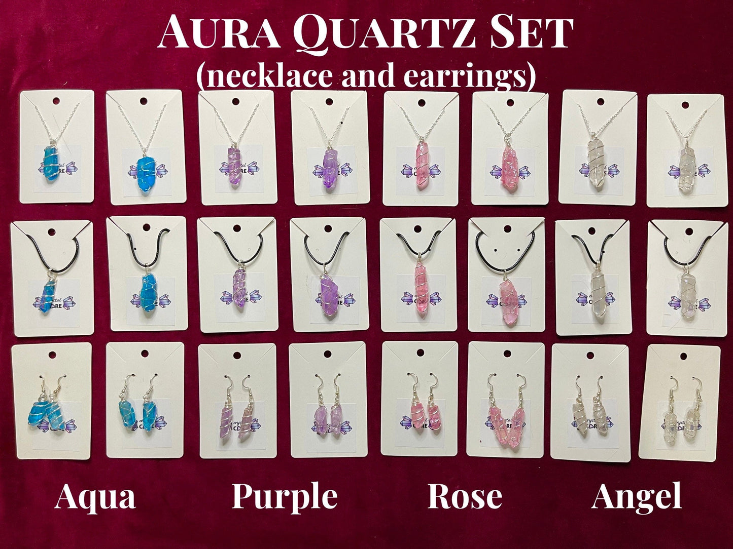 Aura Quartz Wire Wrapped Set (Earrings and Necklace)