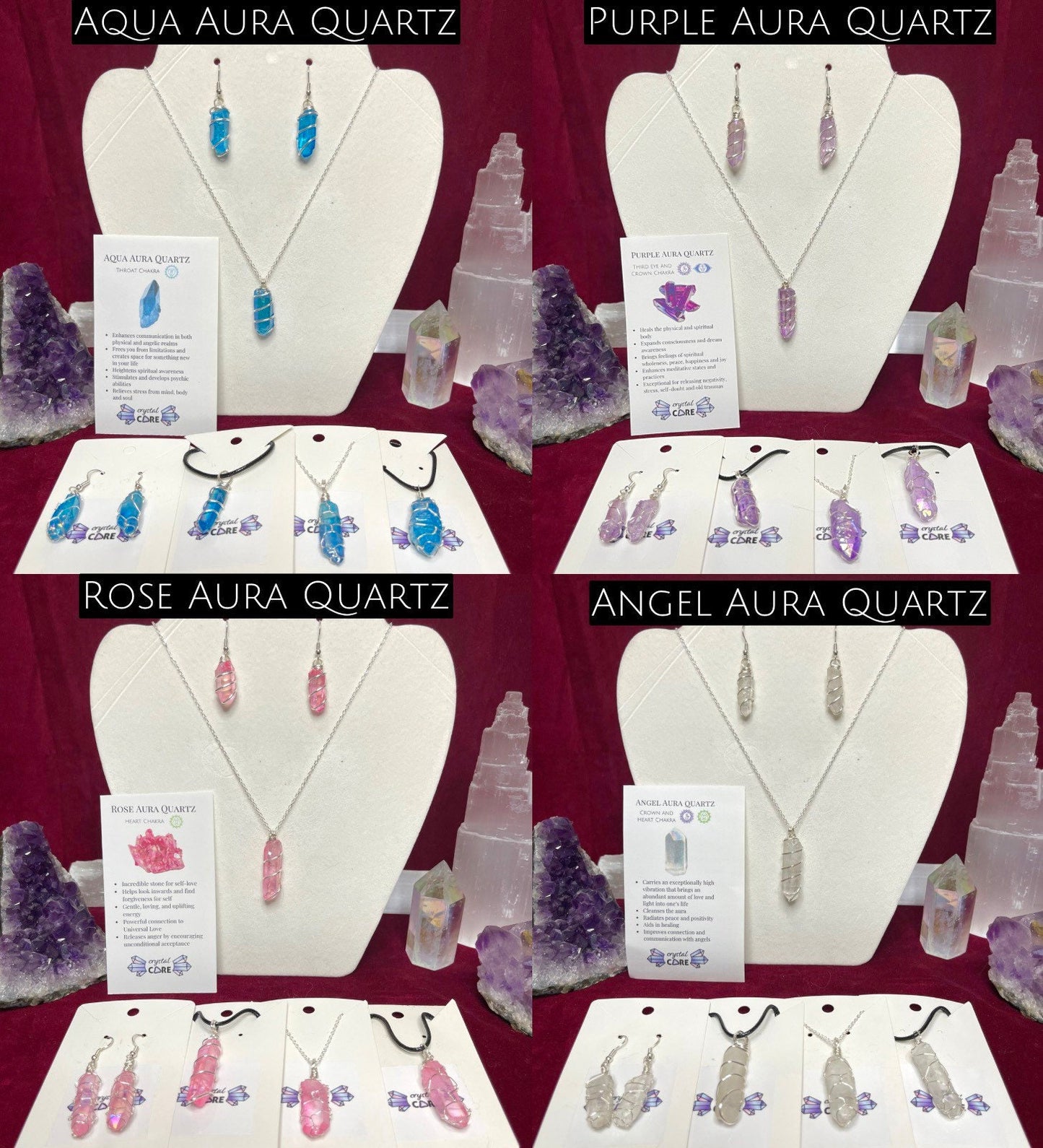 Aura Quartz Wire Wrapped Set (Earrings and Necklace)