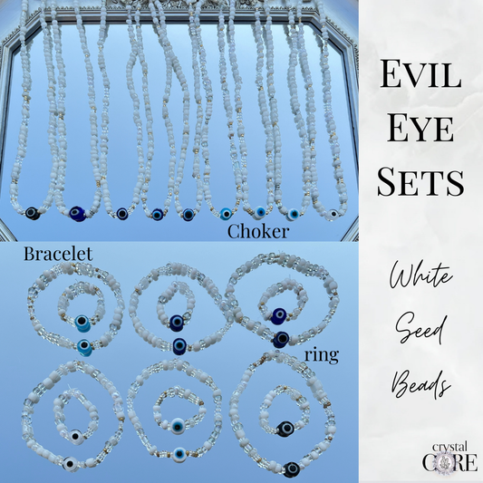 White Seed Bead Evil Eye Sets