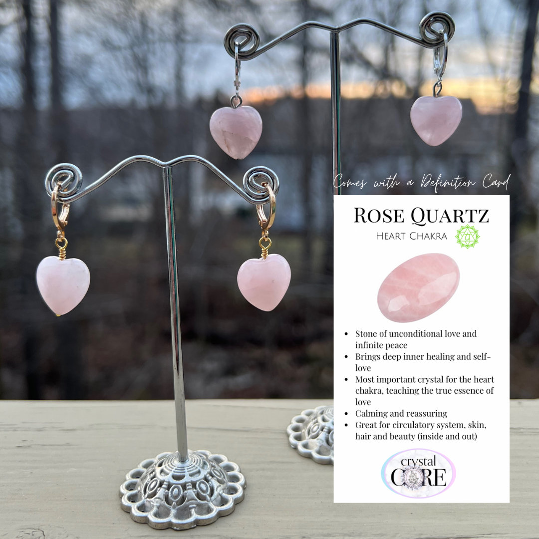 Heart Shaped Rose Quartz and Green Aventurine LeverBack Earrings