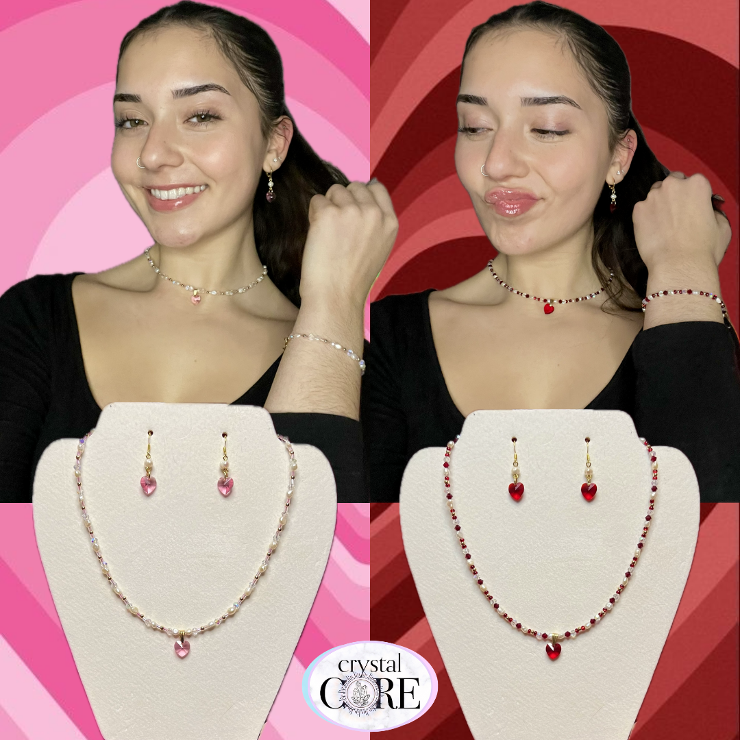 Rose Heart and Freshwater Pearl Gold Set