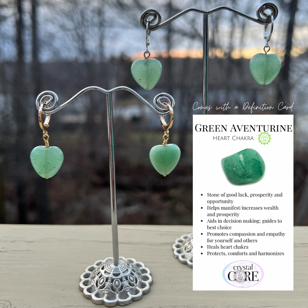 Heart Shaped Rose Quartz and Green Aventurine LeverBack Earrings