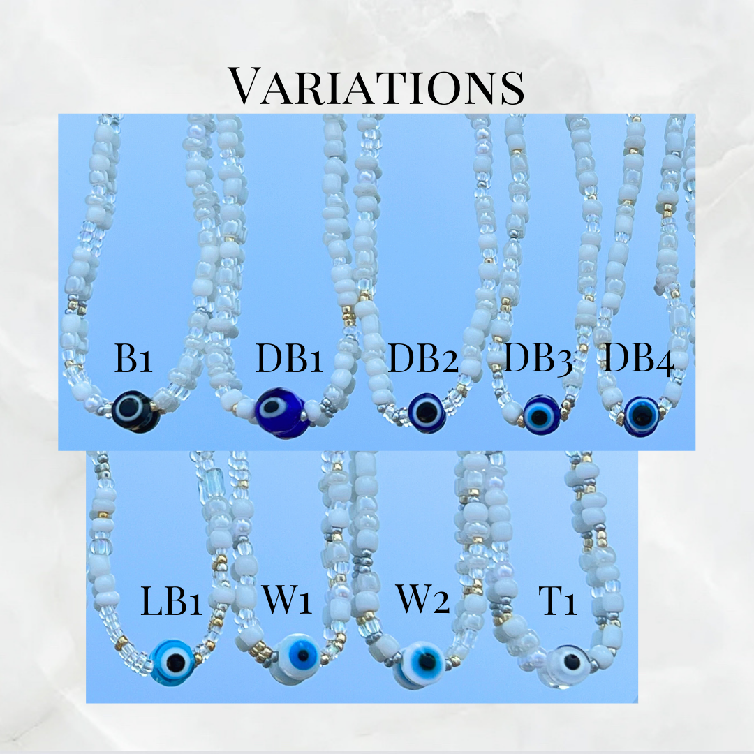 White Seed Bead Evil Eye Sets