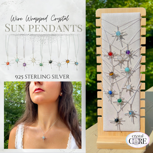 Wire wrapped Crystal Sun Pendants - 925 Sterling Silver