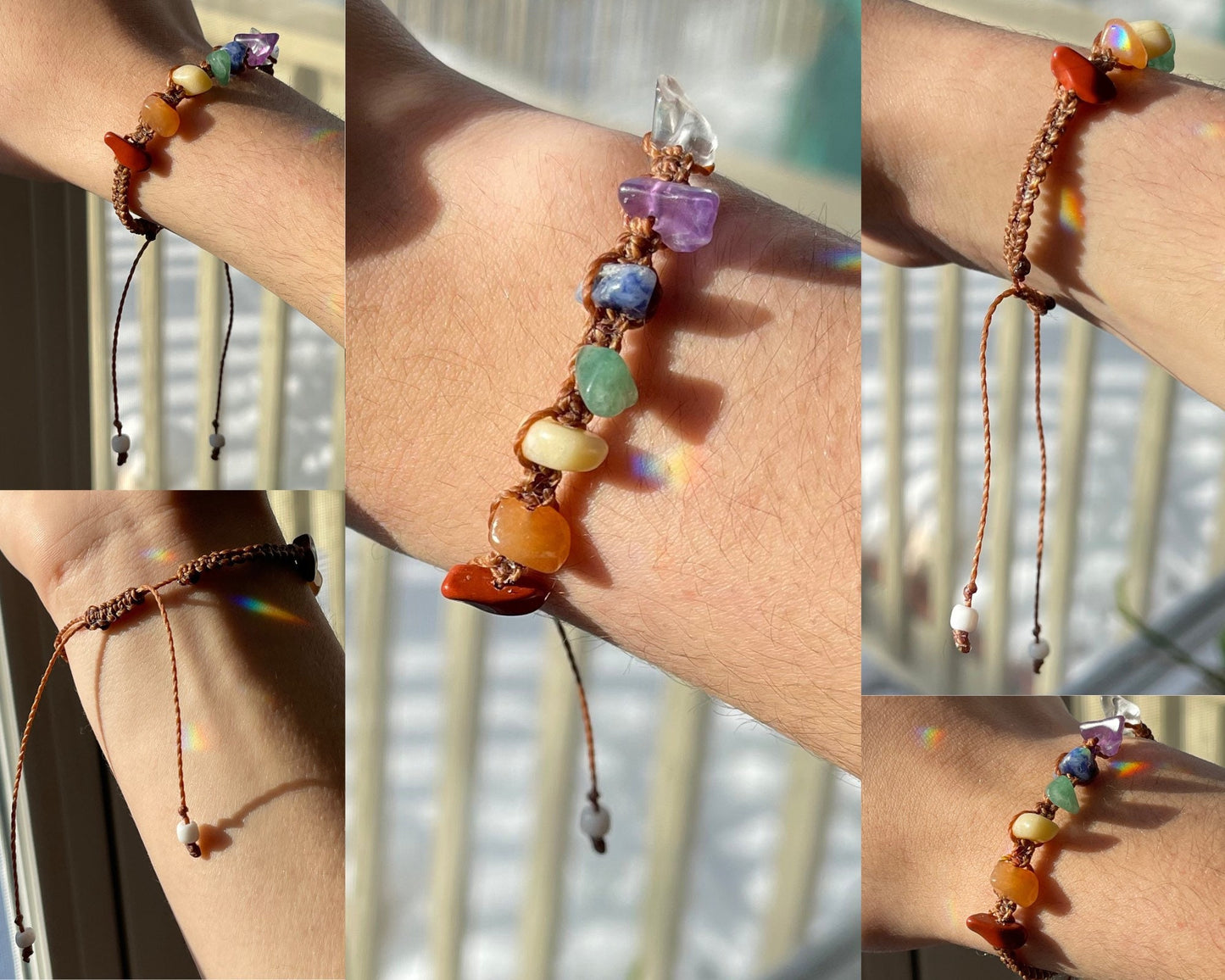 Chakra Crystal Adjustable Bracelet Waxed Brazilian Cord