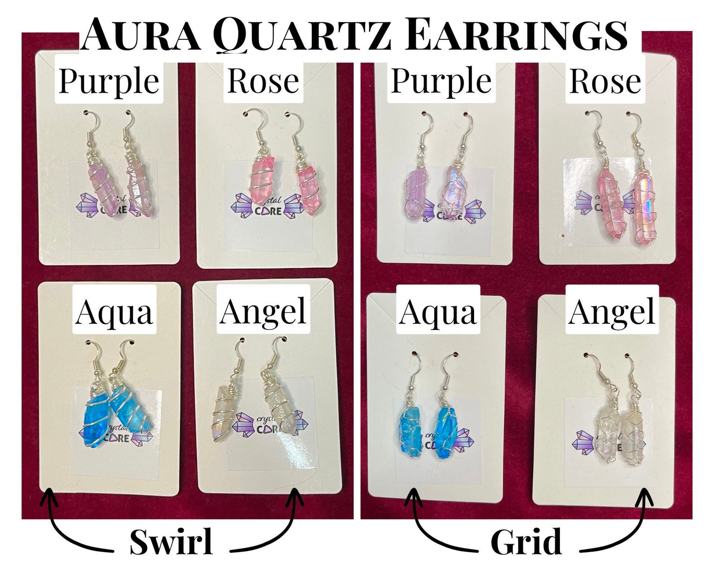 Aura Quartz Wire Wrapped Dangle Earrings