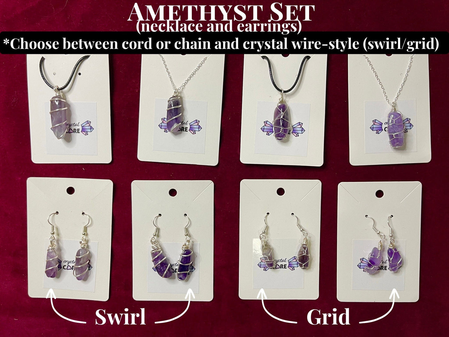 Amethyst Wire Wrapped Set (Earrings and Necklace)