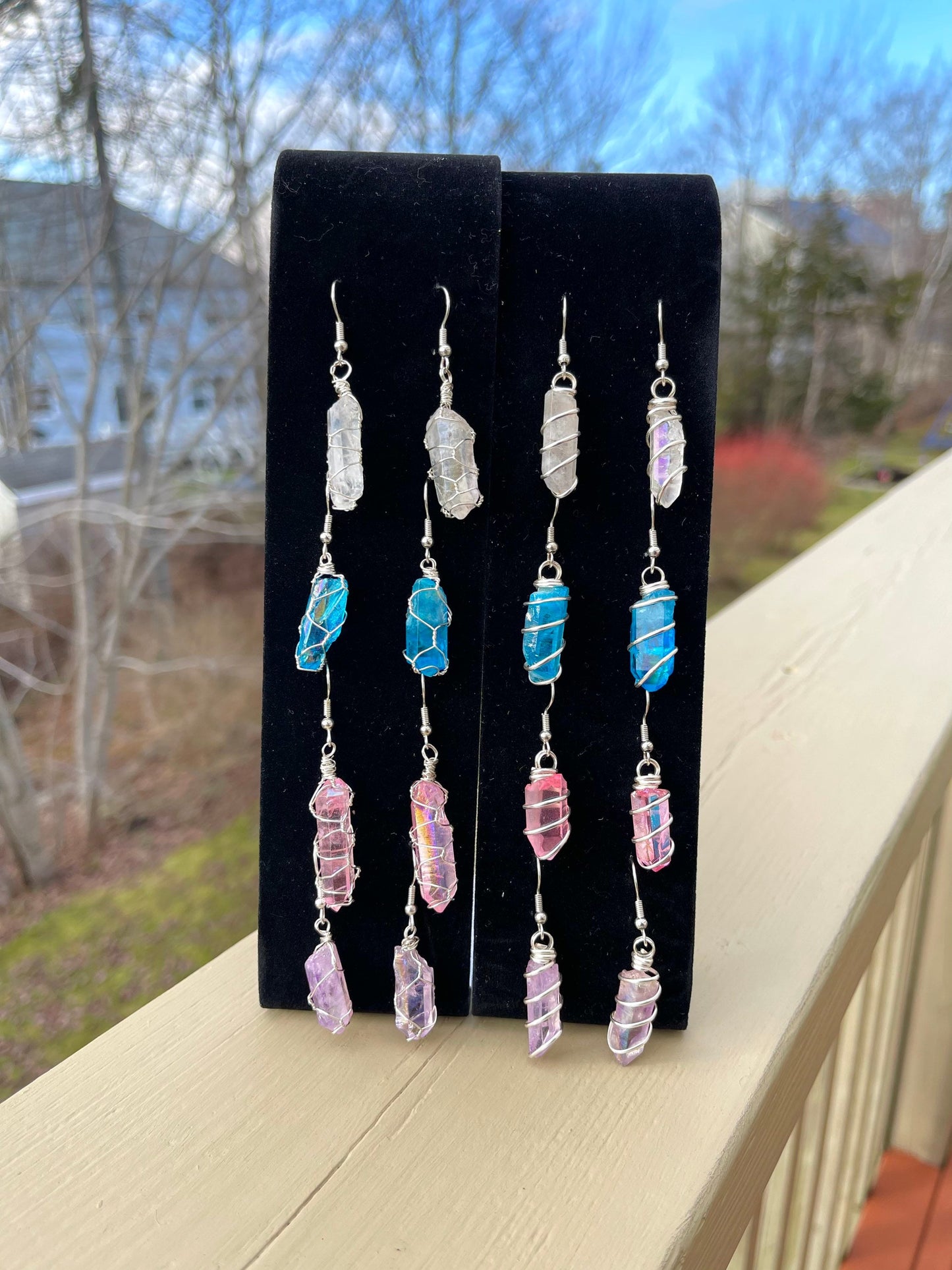 Aura Quartz Wire Wrapped Dangle Earrings