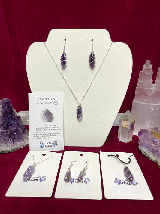 Amethyst Wire Wrapped Set (Earrings and Necklace)