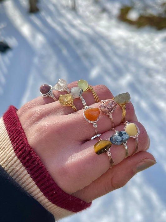 Wire wrapped Dainty Raw Crystal Chip Ring